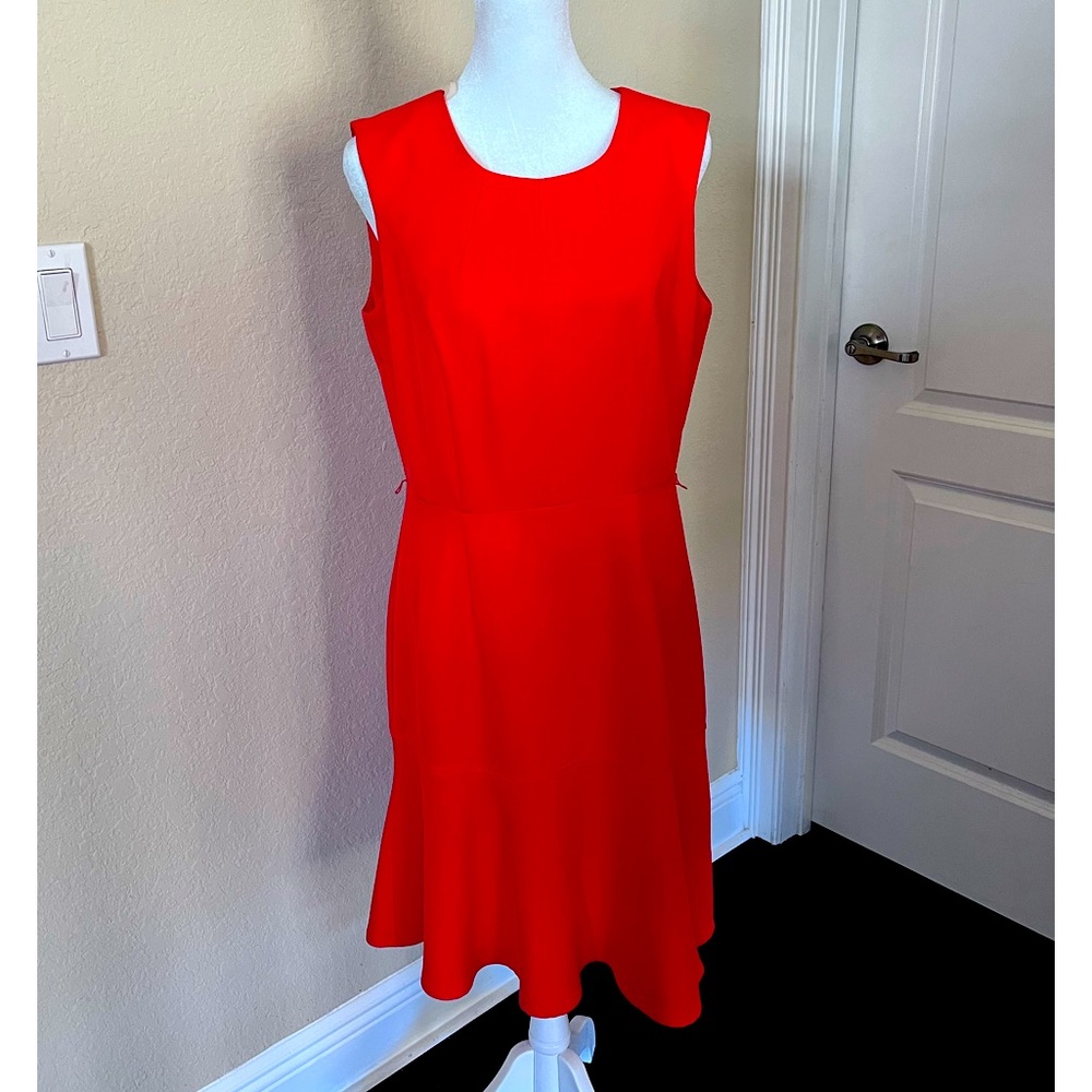 Womens Coral Orange Fit and Flare Dress